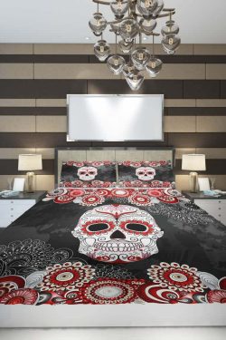 Y2K Grunge Summer Outfits: Sugar Skull Duvet Cover Set - Retro 90s Fashion & Pastel Goth Style
