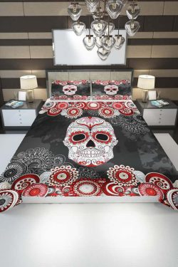 Y2K Grunge Summer Outfits: Sugar Skull Duvet Cover Set - Retro 90s Fashion & Pastel Goth Style