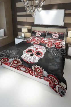 Y2K Grunge Summer Outfits: Sugar Skull Duvet Cover Set - Retro 90s Fashion & Pastel Goth Style