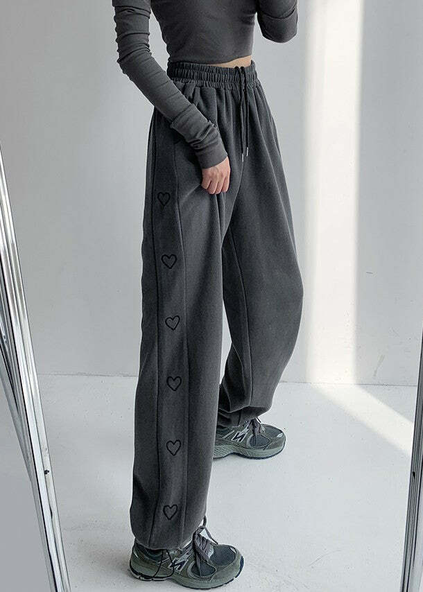Y2K Grunge Summer Outfits: Sweet Home Hearty Loose Sweatpants - Retro 90s Fashion for Women