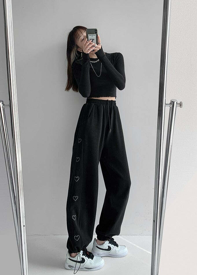 Y2K Grunge Summer Outfits: Sweet Home Hearty Loose Sweatpants - Retro 90s Fashion for Women