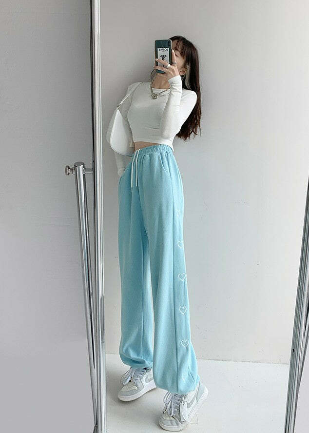 Y2K Grunge Summer Outfits: Sweet Home Hearty Loose Sweatpants - Retro 90s Fashion for Women