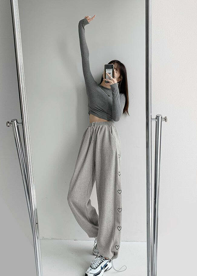 Y2K Grunge Summer Outfits: Sweet Home Hearty Loose Sweatpants - Retro 90s Fashion for Women