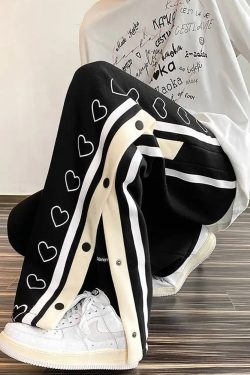 Y2K Grunge Summer Sweatpants with Hearts - Retro 90s Fashion, Pastel Goth, Y2K Club Outfits