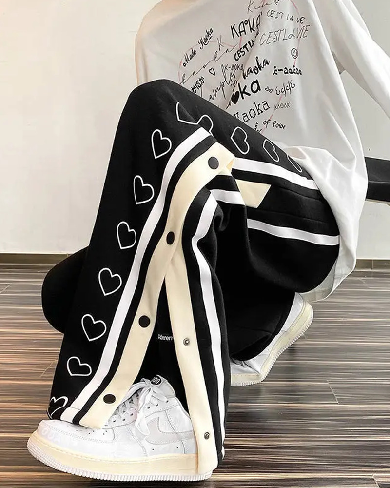Y2K Grunge Summer Sweatpants with Hearts - Retro 90s Fashion, Pastel Goth, Y2K Club Outfits