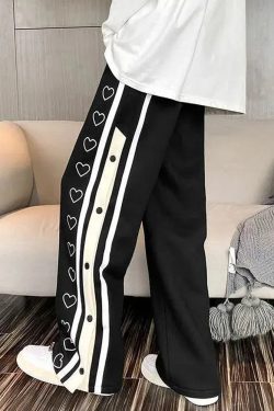 Y2K Grunge Summer Sweatpants with Hearts - Retro 90s Fashion, Pastel Goth, Y2K Club Outfits