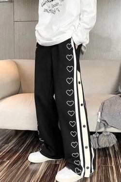 Y2K Grunge Summer Sweatpants with Hearts - Retro 90s Fashion, Pastel Goth, Y2K Club Outfits
