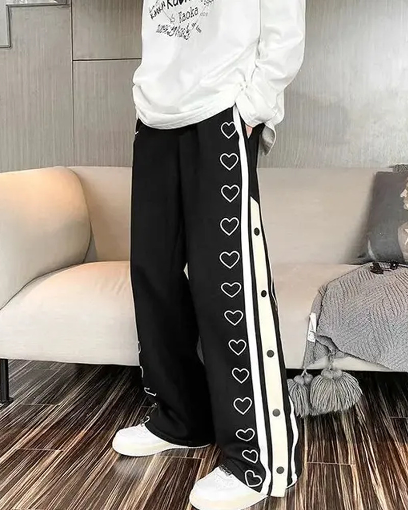 Y2K Grunge Summer Sweatpants with Hearts - Retro 90s Fashion, Pastel Goth, Y2K Club Outfits