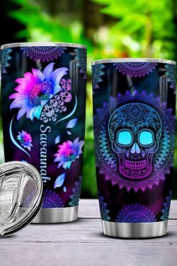 Y2K Grunge Sunflower Skull Mandala Stainless Steel Tumbler - Retro 90s Summer Fashion