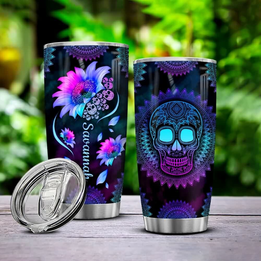 Y2K Grunge Sunflower Skull Mandala Stainless Steel Tumbler - Retro 90s Summer Fashion