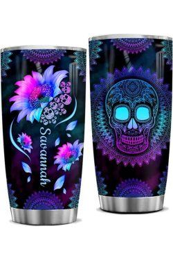 Y2K Grunge Sunflower Skull Mandala Stainless Steel Tumbler - Retro 90s Summer Fashion