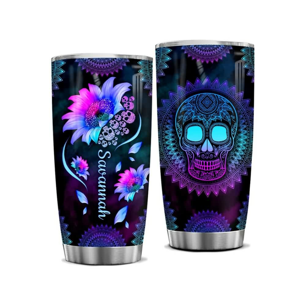 Y2K Grunge Sunflower Skull Mandala Stainless Steel Tumbler - Retro 90s Summer Fashion