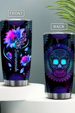 Y2K Grunge Sunflower Skull Mandala Stainless Steel Tumbler - Retro 90s Summer Fashion