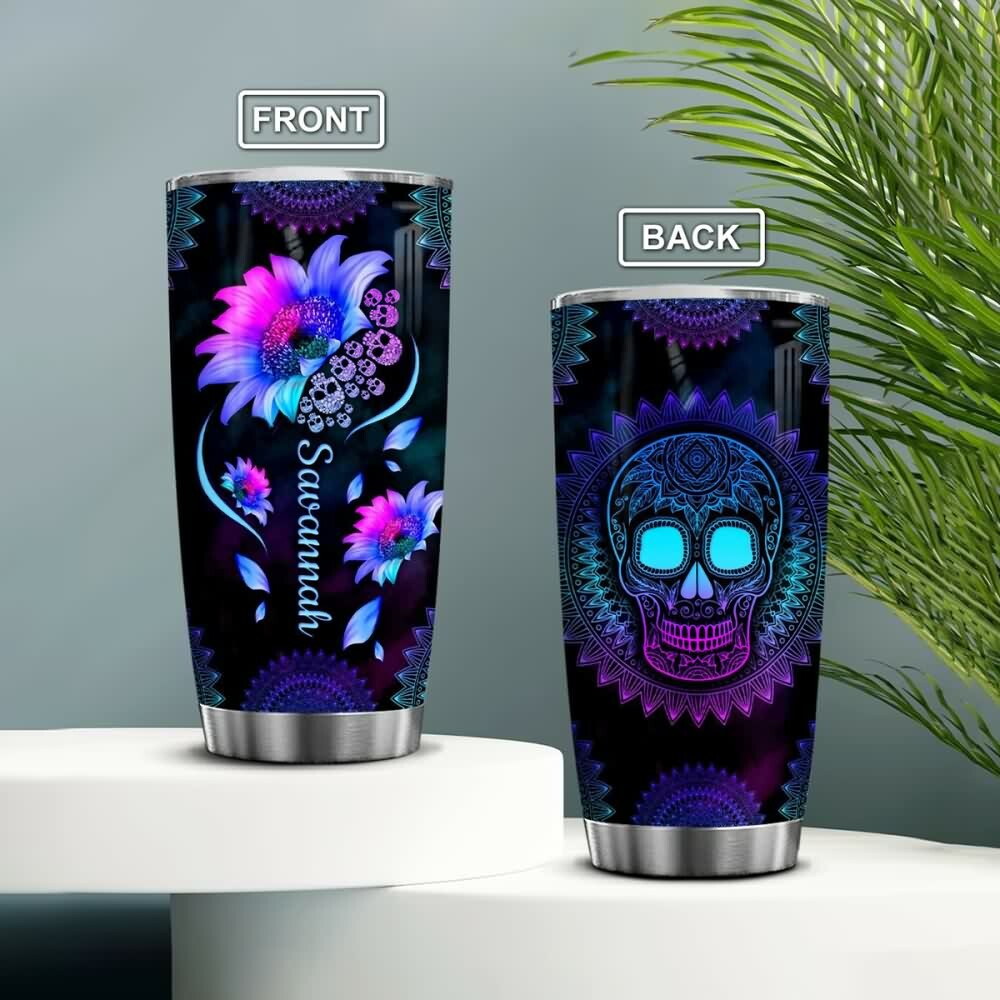 Y2K Grunge Sunflower Skull Mandala Stainless Steel Tumbler - Retro 90s Summer Fashion