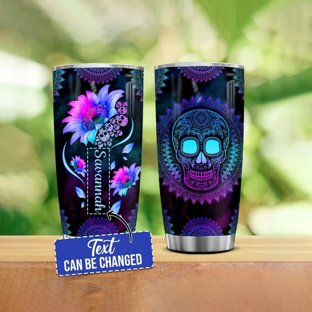 Y2K Grunge Sunflower Skull Mandala Stainless Steel Tumbler - Retro 90s Summer Fashion