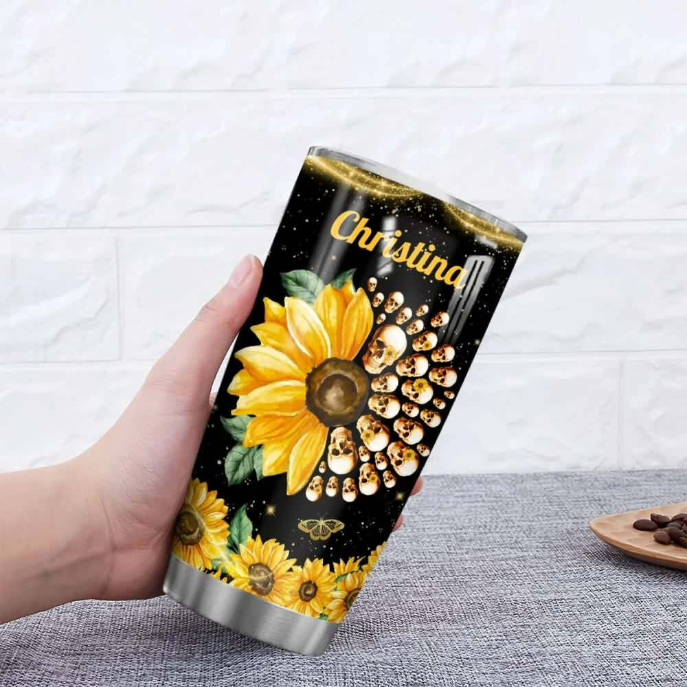 Y2K Grunge Sunflower Skull Stainless Steel Tumbler - Retro 90s Fashion, Gothic Y2K Style