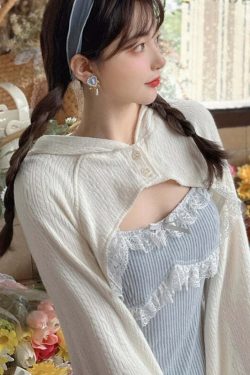 Y2K Grunge Sweet Lolita White Cardigan - Retro 90s Fashion, Summer Y2K Outfits, Pastel Goth