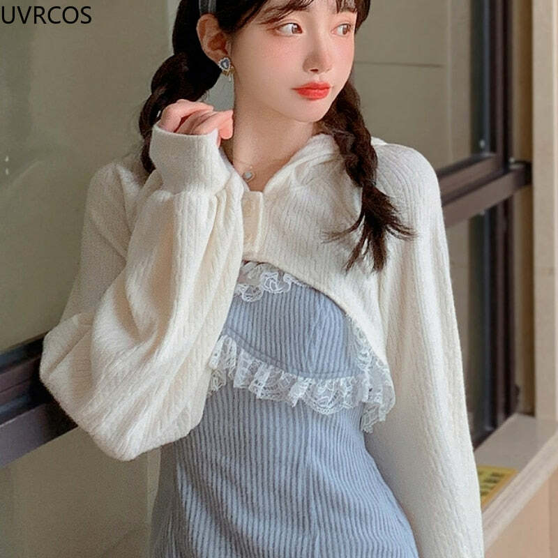 Y2K Grunge Sweet Lolita White Cardigan - Retro 90s Fashion, Summer Y2K Outfits, Pastel Goth