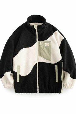 Y2K Grunge Swirl Fleece Zip Jacket - Retro 90s Fashion, Summer Outfits, and Clubwear