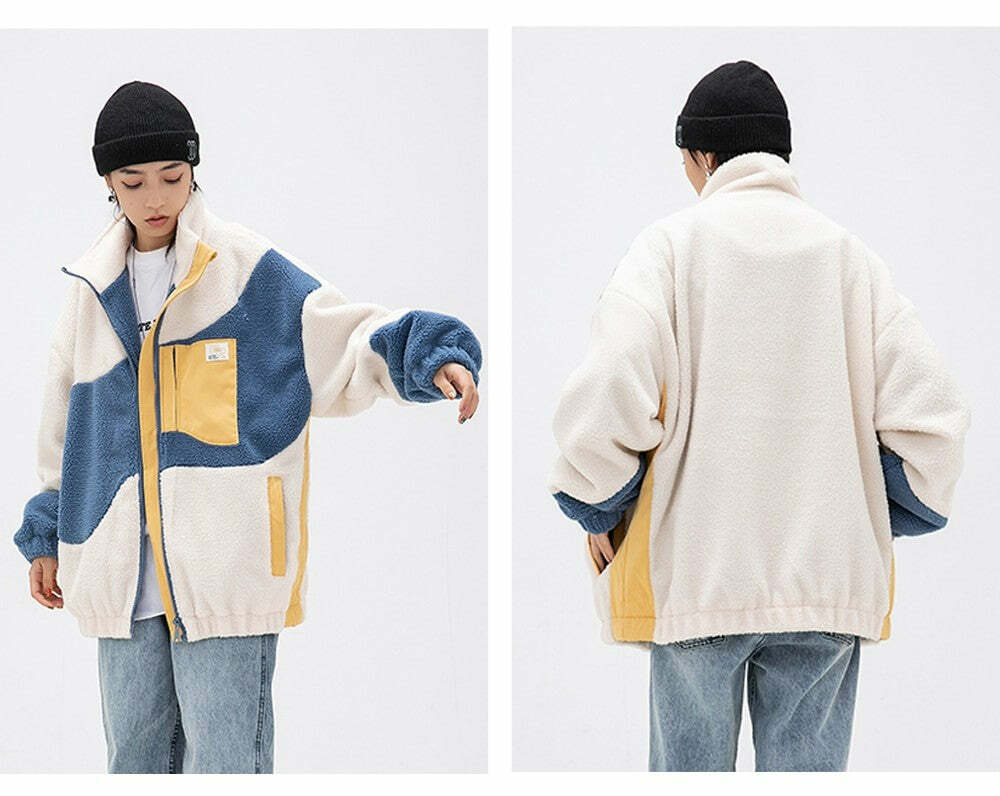 Y2K Grunge Swirl Fleece Zip Jacket - Retro 90s Fashion, Summer Y2K Outfits, Pastel Goth Style
