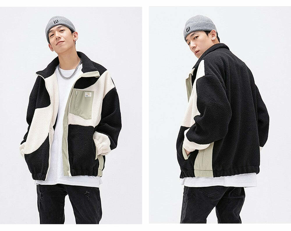 Y2K Grunge Swirl Fleece Zip Jacket - Retro 90s Fashion, Summer Y2K Outfits, Pastel Goth Style