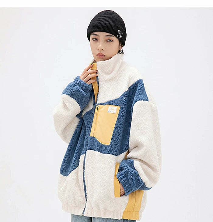 Y2K Grunge Swirl Fleece Zip Jacket - Retro 90s Fashion, Summer Y2K Outfits, Pastel Goth Style