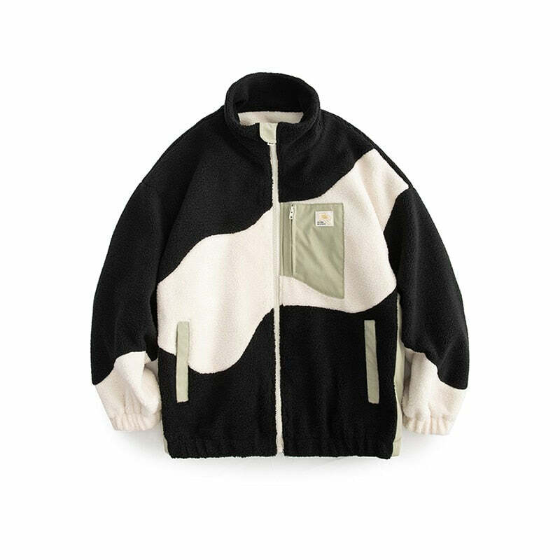 Y2K Grunge Swirl Fleece Zip Jacket - Retro 90s Fashion, Summer Y2K Outfits, Pastel Goth Style