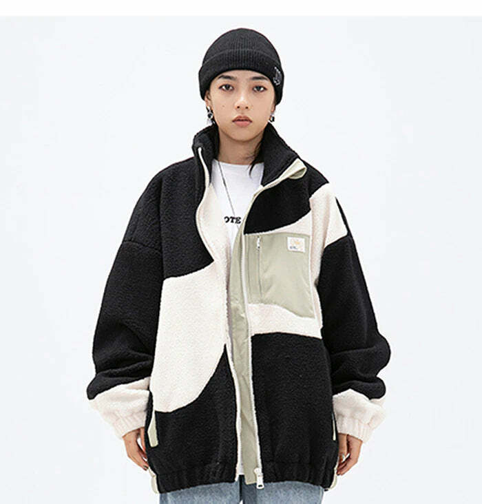 Y2K Grunge Swirl Fleece Zip Jacket - Retro 90s Fashion, Summer Y2K Outfits, Pastel Goth Style