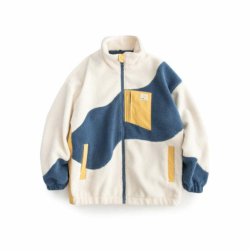 Y2K Grunge Swirl Fleece Zip Jacket - Retro 90s Fashion, Summer Y2K Outfits, Pastel Goth Style