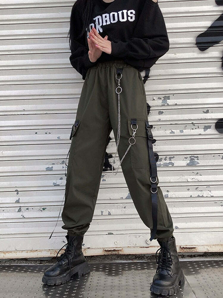 Y2K Grunge Techwear Cargo Pants - Retro 90s Summer Outfit, Gothic Y2K Fashion