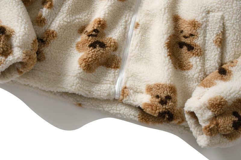 Y2K Grunge Teddy Bear Hooded Fleece Jacket - Retro 90s Fashion, Pastel Goth, Y2K Outfits