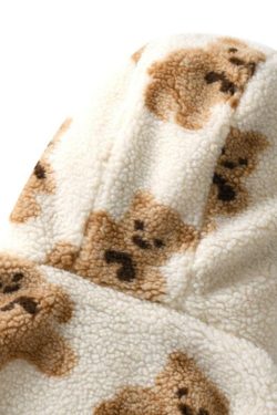 Y2K Grunge Teddy Bear Hooded Fleece Jacket - Retro 90s Fashion, Y2K Summer & Party Outfits