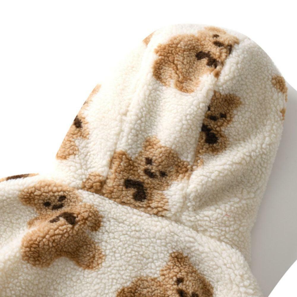 Y2K Grunge Teddy Bear Hooded Fleece Jacket - Retro 90s Fashion, Y2K Summer & Party Outfits