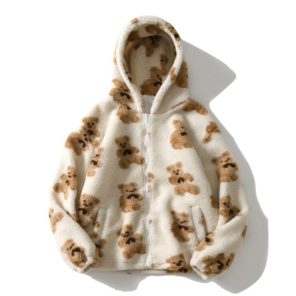 Y2K Grunge Teddy Bear Hooded Fleece Jacket - Retro 90s Fashion, Y2K Summer & Party Outfits