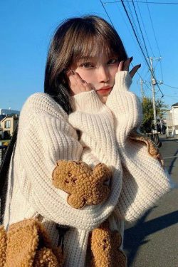 Y2K Grunge Teddy Bear Sweater - Retro 90s Fashion, Summer Outfits, and Pastel Goth Style