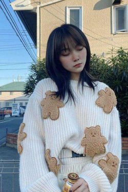 Y2K Grunge Teddy Bear Sweater - Retro 90s Fashion, Summer Outfits, and Pastel Goth Style
