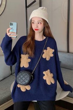 Y2K Grunge Teddy Bear Sweater - Retro 90s Fashion, Summer Outfits, and Pastel Goth Style