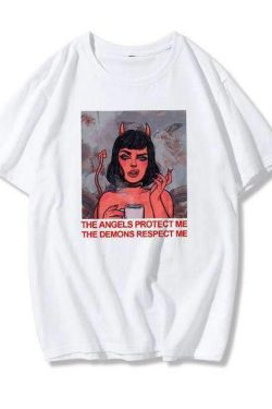 Y2K Grunge The Angels Protect Me The Demons Respect Me Shirt - 90s Retro Summer Outfit