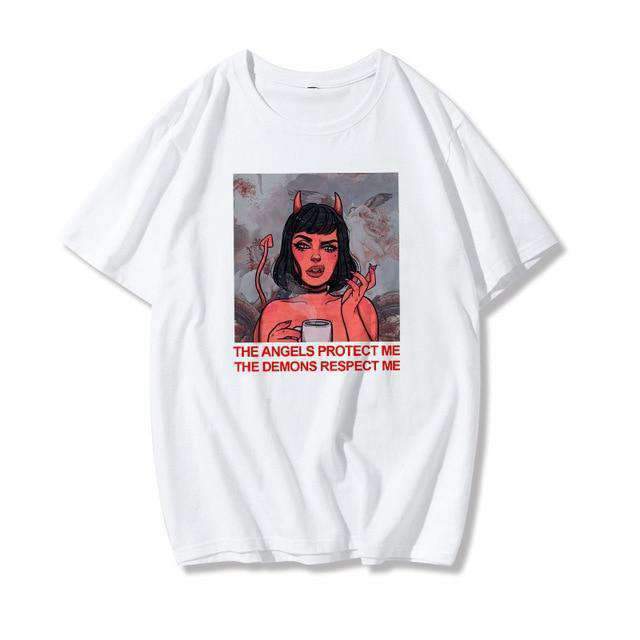 Y2K Grunge The Angels Protect Me The Demons Respect Me Shirt - 90s Retro Summer Outfit