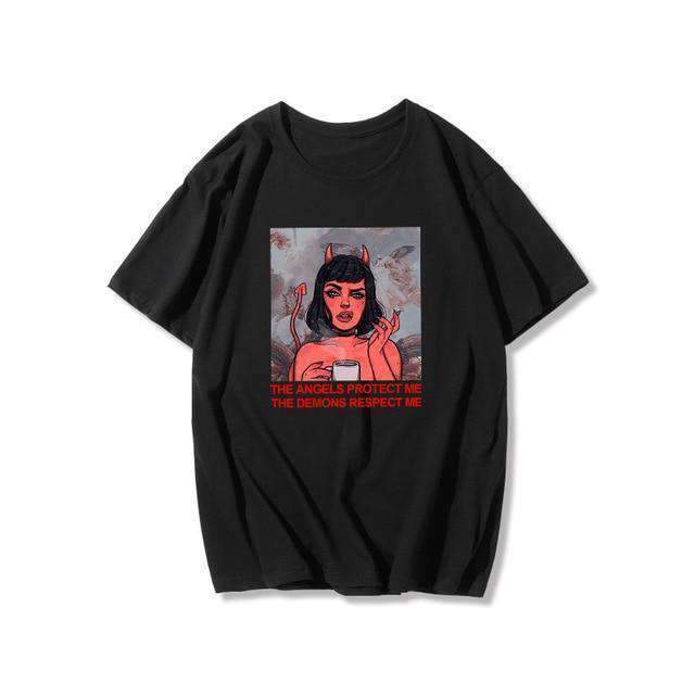 Y2K Grunge The Angels Protect Me The Demons Respect Me Shirt - 90s Retro Summer Outfit