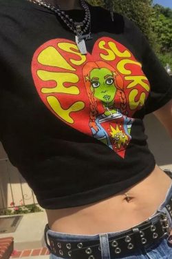 Y2K Grunge This Sucks Crop Top - 90s Retro Summer Outfit, Baby Tee, Y2K Fashion
