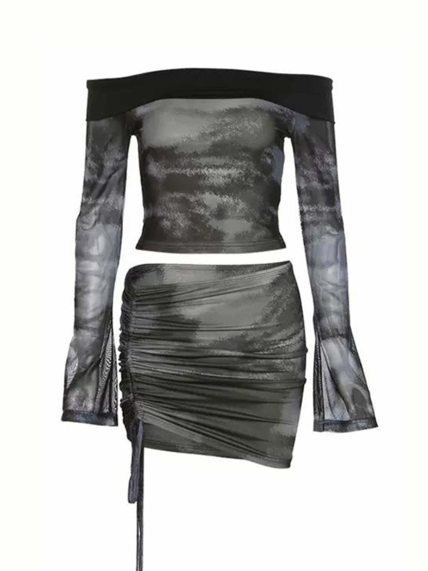 Y2K Grunge Tinley Long Sleeve Top & Skirt Set - 90s Retro Summer Outfit for Women