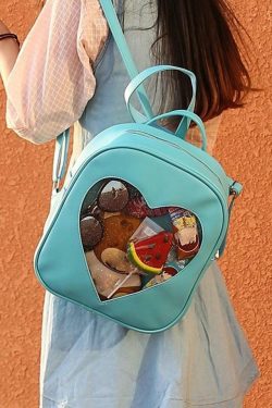 Y2K Grunge Transparent Heart Backpack - 90s Retro Style, Pastel Goth, Y2K Summer Outfits