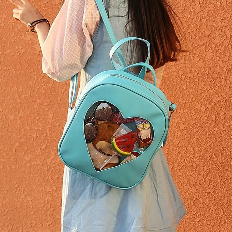 Y2K Grunge Transparent Heart Backpack - 90s Retro Style, Pastel Goth, Y2K Summer Outfits
