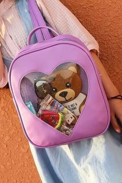Y2K Grunge Transparent Heart Backpack - 90s Retro Style, Pastel Goth, Y2K Summer Outfits