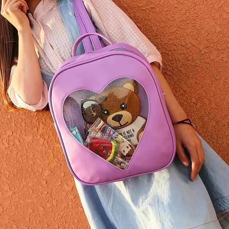 Y2K Grunge Transparent Heart Backpack - 90s Retro Style, Pastel Goth, Y2K Summer Outfits