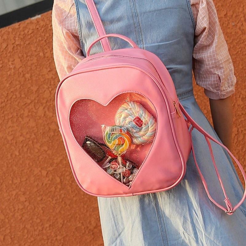 Y2K Grunge Transparent Heart Backpack - 90s Retro Style, Pastel Goth, Y2K Summer Outfits