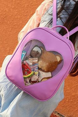 Y2K Grunge Transparent Heart Backpack - 90s Retro Style, Pastel Goth, Y2K Summer Outfits