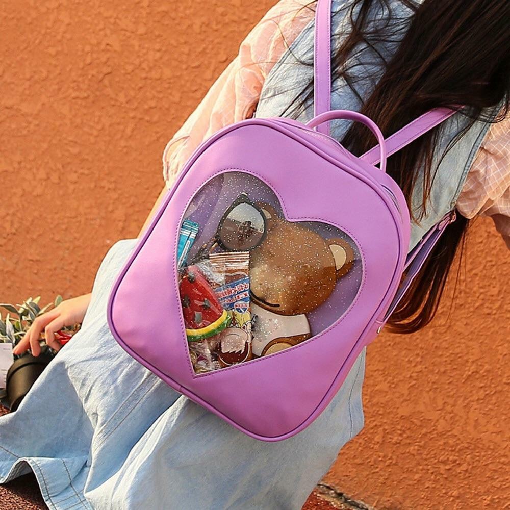 Y2K Grunge Transparent Heart Backpack - 90s Retro Style, Pastel Goth, Y2K Summer Outfits