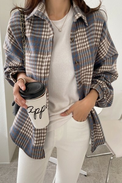 Y2K Grunge Tube Fur Check Fleeced Shirt - Retro 90s Summer Outfit, Pastel Goth Fashion